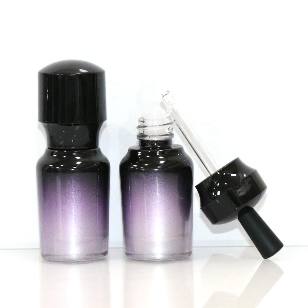 skin care packaging 15ml 30ml 50ml purple black olive oil e liquid glass dropper serum bottle unique