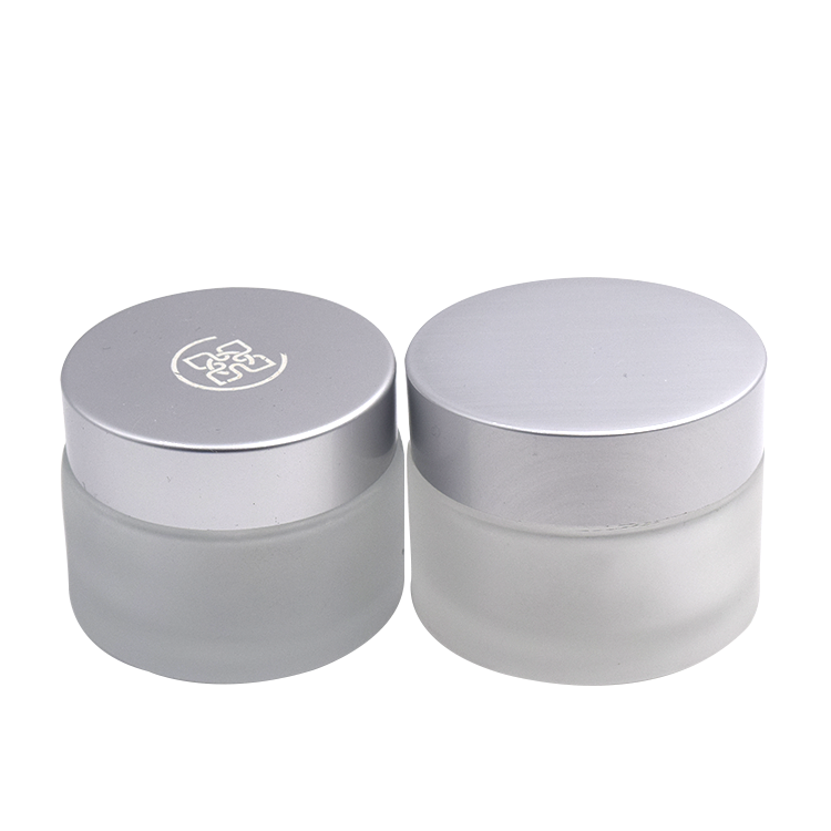 skin care set packaging wide mouth face cream jars 15ml 20ml 30ml 50ml 100ml frosted glass jars with silver lids