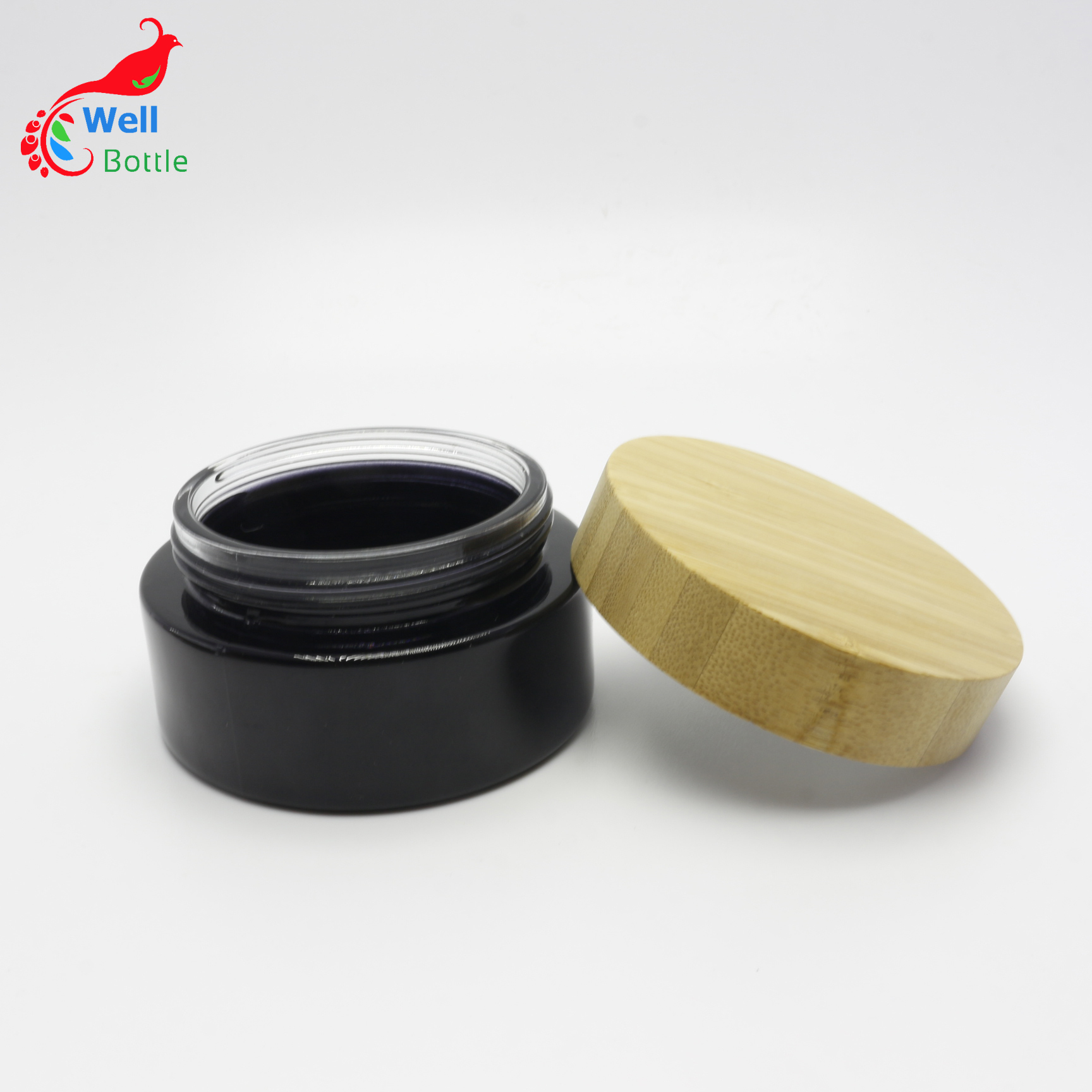 skin emulsion black 100ml rew material cosmetic face cream glass jar eco lotion round CBD bottle J149E