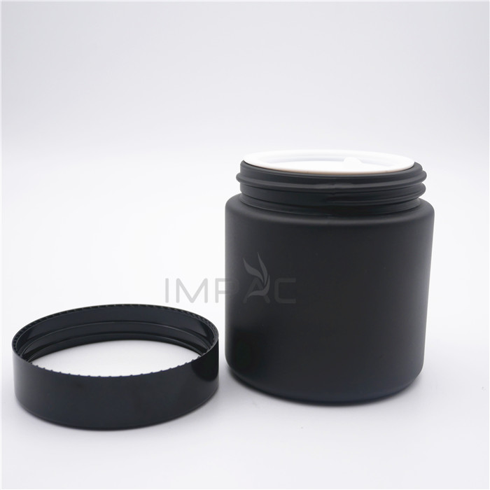 skin gel frosted matt black cream glass jar with PP plastic cap 100ml