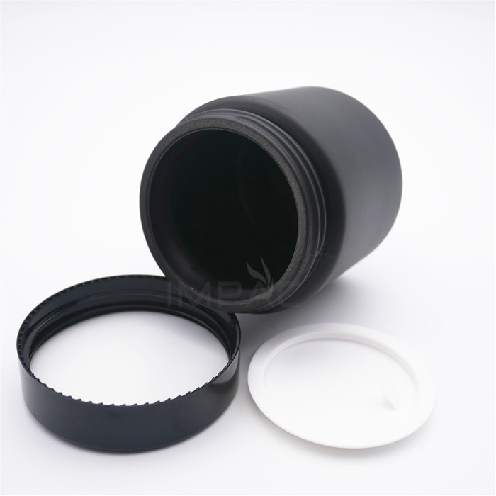 skin gel frosted matt black cream glass jar with PP plastic cap 100ml