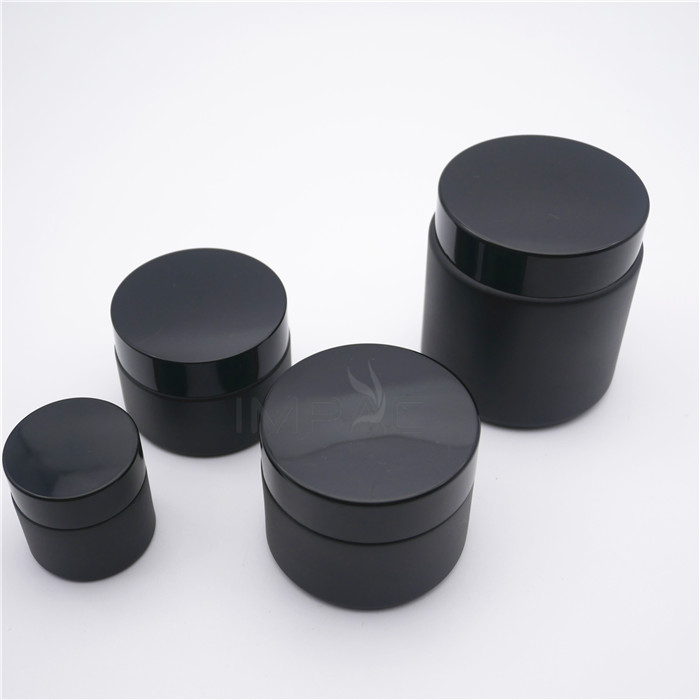 skin gel frosted matt black cream glass jar with PP plastic cap 100ml