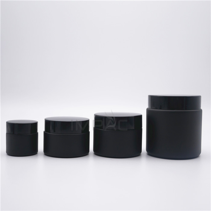 skin gel frosted matt black cream glass jar with PP plastic cap 100ml