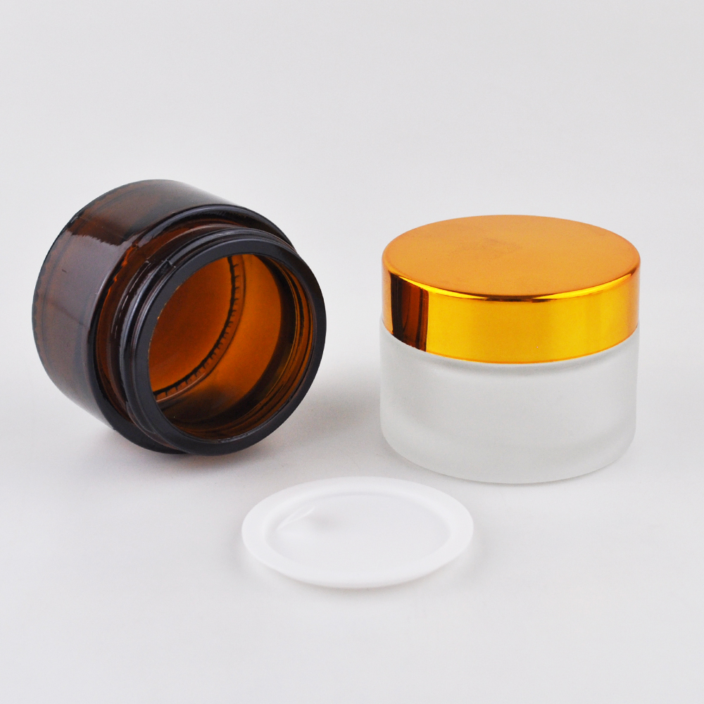 skincare 5 ml 10 ml 15 ml 20 ml 30 ml 50ml 100ml clear coloured glass cosmetic jars with gold and silver aluminium lid