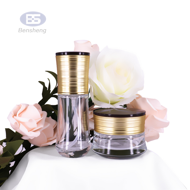 skincare blue glass lotion pump bottles and jars of cosmetic bottle set