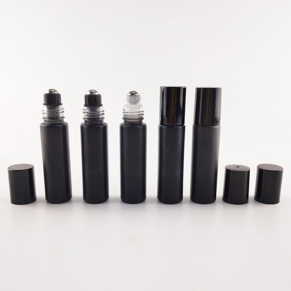 skincare cosmetic packaging 10ml roller bottles for oils 10ml matte black white roll on bottles