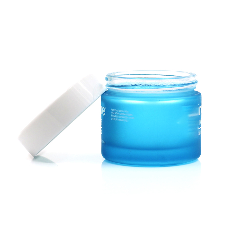 skincare cream glass jar 5ml 10ml 20ml 30ml 50ml 100ml 200ml frosted gradient blue glass cosmetic jar with custom logo matel lid