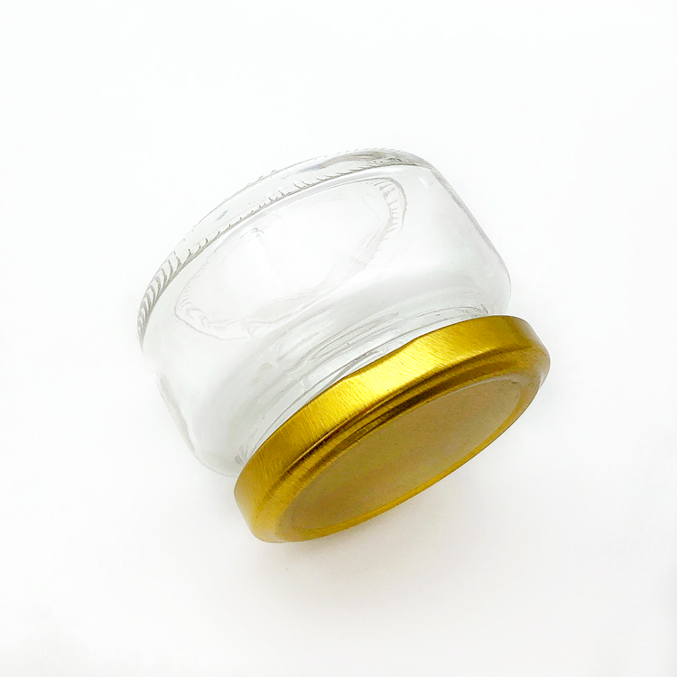 small 100ml round clear glass jar for caviar with metal lid