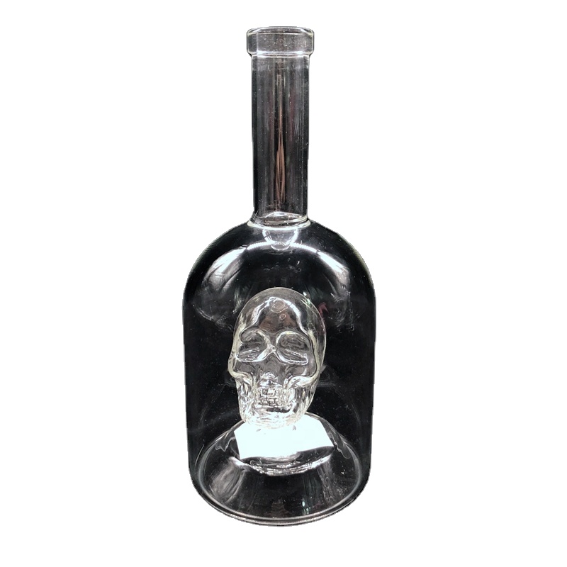 small 500ml 750ml whisky skull head shape bottle with wooden corks