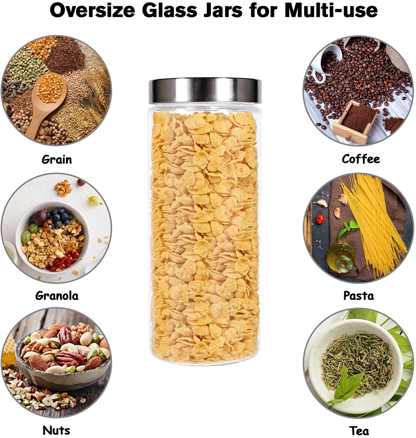 small and larage size kitchen jars food storage glass jar