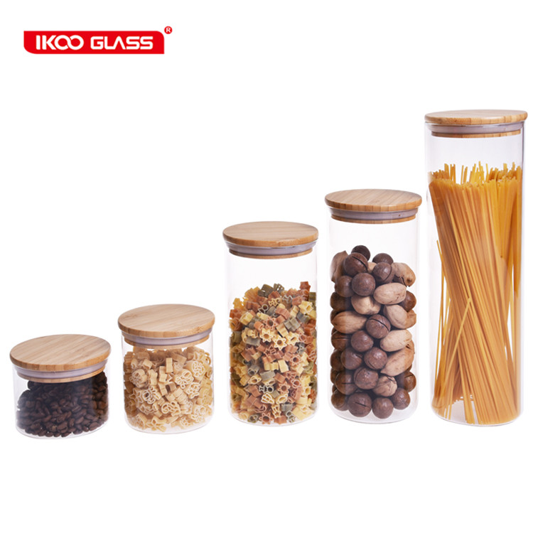 small borosilicate glass jar with bamboo lid