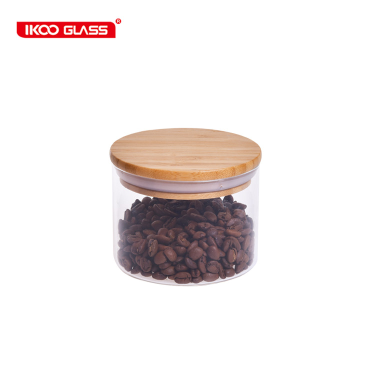 small borosilicate glass jar with bamboo lid