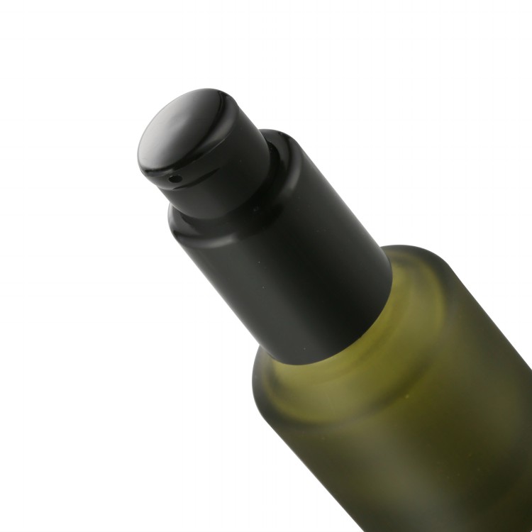 small capacity cosmetic packaging frosted green glass bottle with pump 15 ml plastic cap
