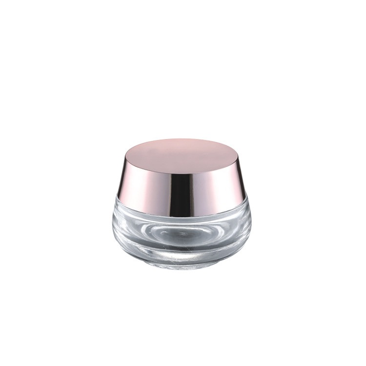 small cosmetic glass jars and bottle 50g 20ml 30ml 50ml 100ml 120ml luxury hot sale packaging with rose gold color UV lid