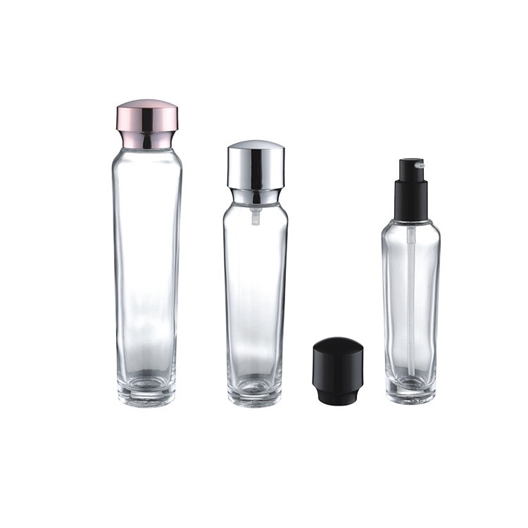 small cosmetic glass jars and bottle 50g 20ml 30ml 50ml 100ml 120ml luxury hot sale packaging with rose gold color UV lid