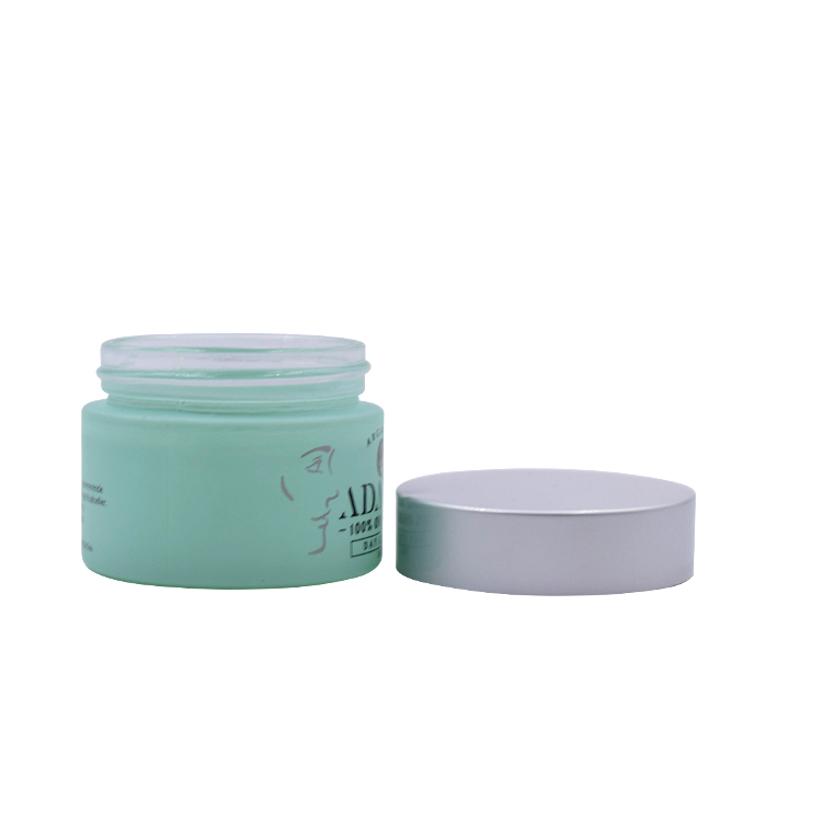 small cosmetic green frosted glass container cosmetic eye cream lotion glass jar