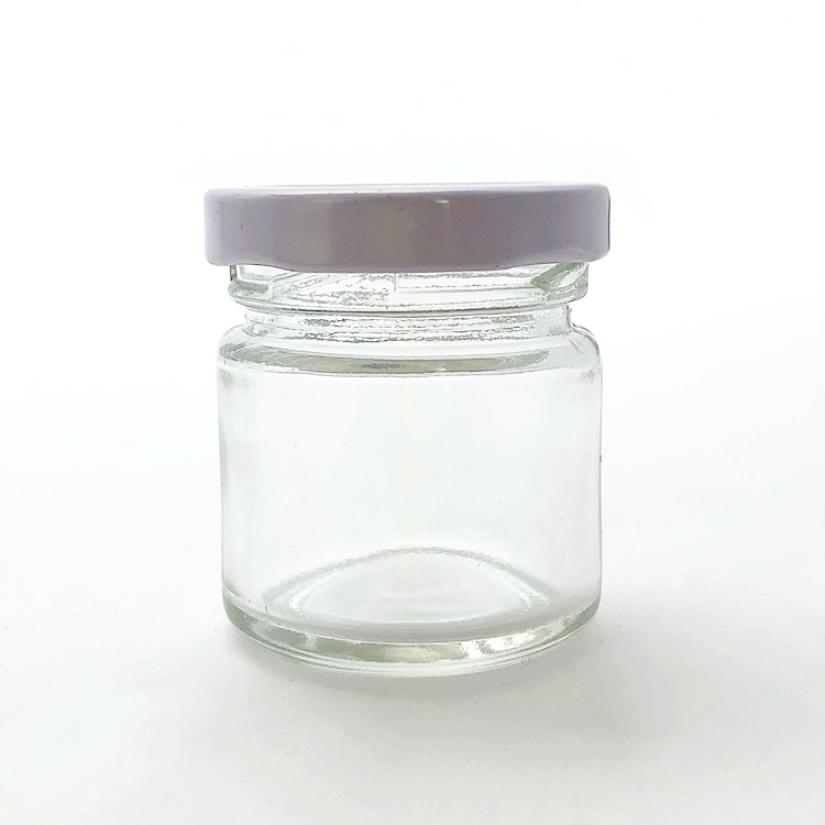 small empty 35ml glass honey jar jam jar with metal lid