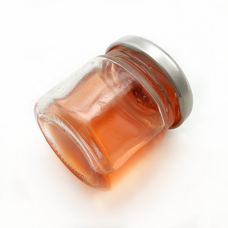 small empty 35ml glass honey jar jam jar with metal lid