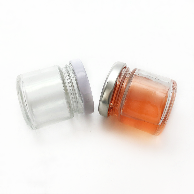 small empty 35ml glass honey jar jam jar with metal lid