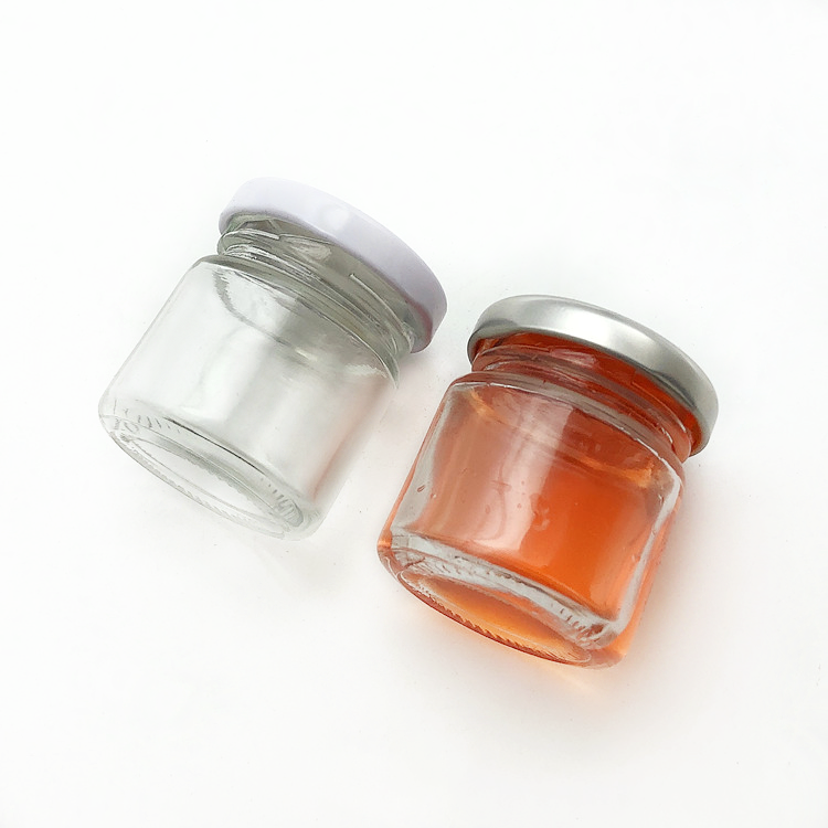 small empty 35ml glass honey jar jam jar with metal lid