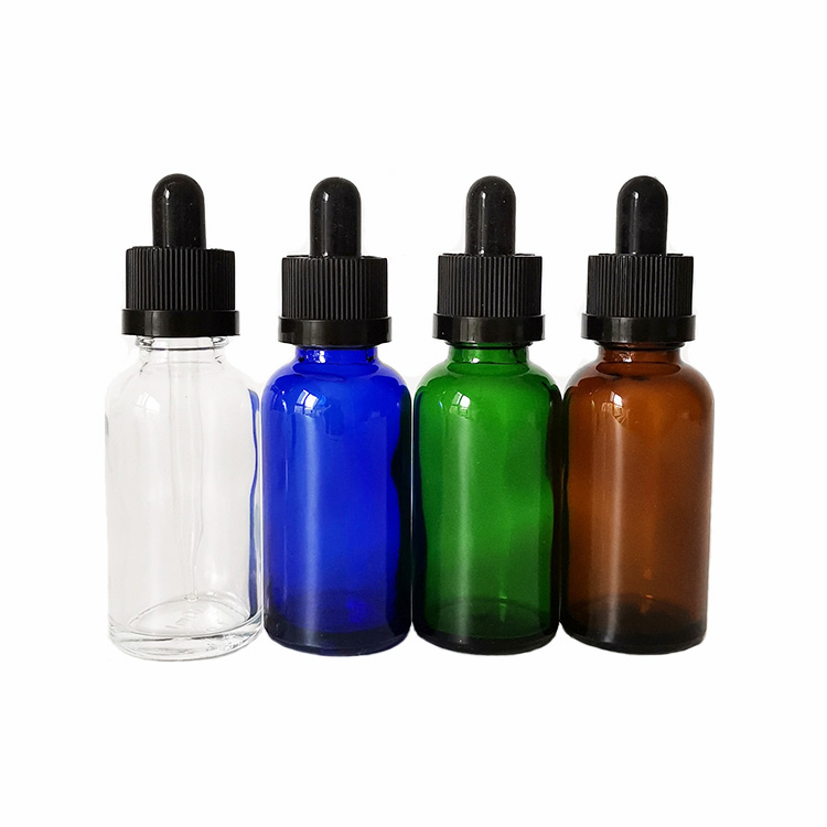 small glass bottle green clear blue amber essential oil dropper bottle 30ml with childproof cap for eliquid cosmetic packaging