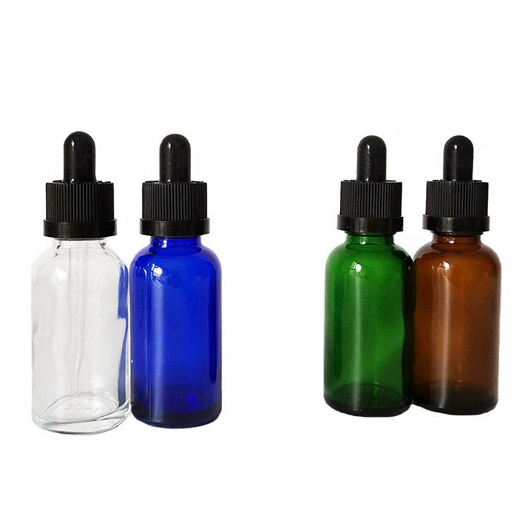 small glass bottle green clear blue amber essential oil dropper bottle 30ml with childproof cap for eliquid cosmetic packaging