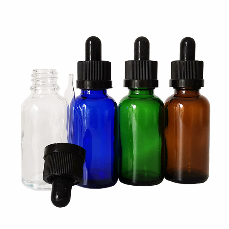 small glass bottle green clear blue amber essential oil dropper bottle 30ml with childproof cap for eliquid cosmetic packaging