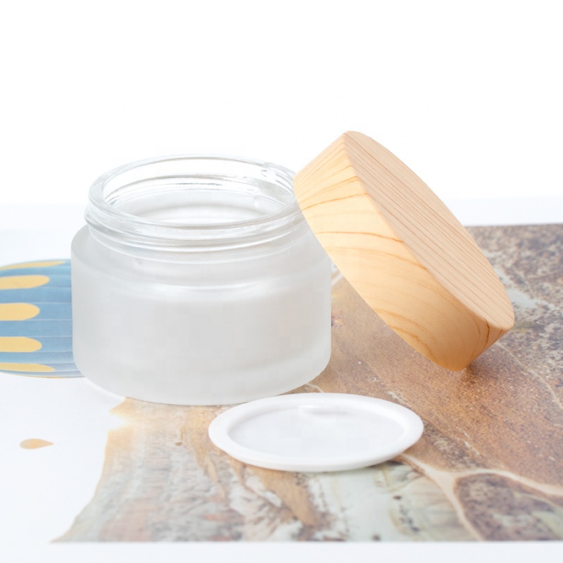 small glass jar eye cream 5g cosmetic jar 5 ml frosted glass jar with wooden lid