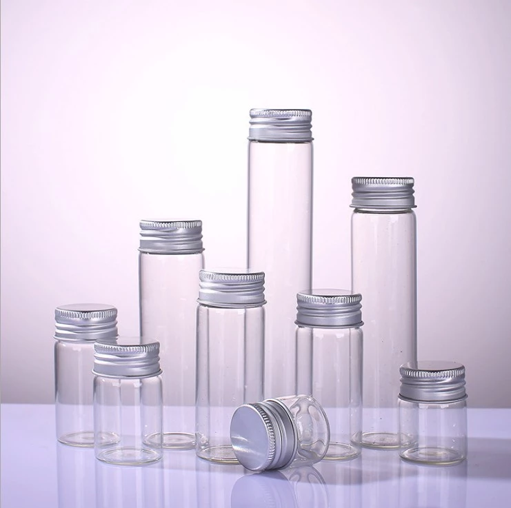 small glass tube 5ml 10ml 15ml 20ml 25ml 30ml 50ml 60ml 100ml 120ml clear glass storage vial bottle with aluminium screw cap