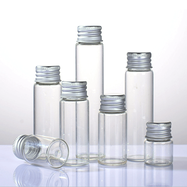 small glass tube 5ml 10ml 15ml 20ml 25ml 30ml 50ml 60ml 100ml 120ml clear glass storage vial bottle with aluminium screw cap