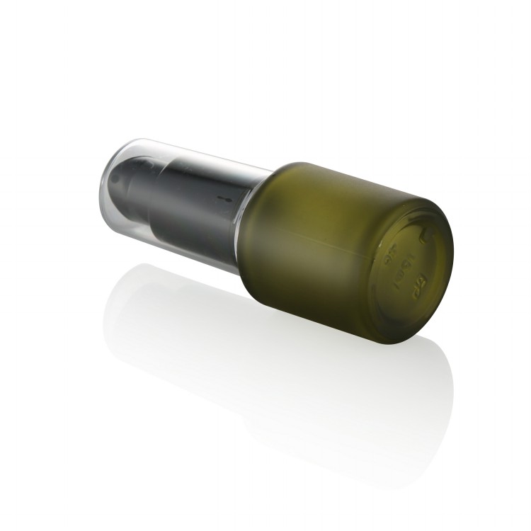 small lotion bottle 30ml 50ml empty unique round oliver green glass bottle for liquor with black plastic pump