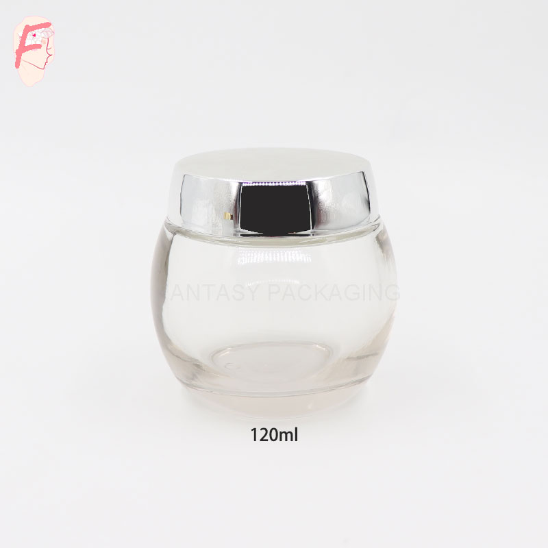 small order accepted 120g frosted or clear cosmetic glass cream jars container with gold silver aluminum