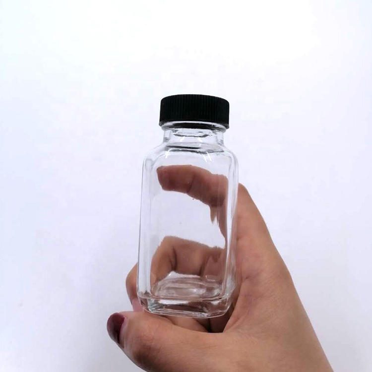 small package 60ml 2oz mini square glass drinks bottle with plastic lids for cold brew drinks iced milk tea coffee test sample