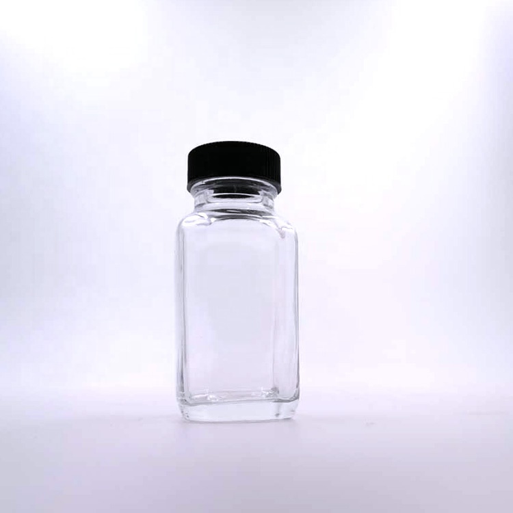 small package 60ml 2oz mini square glass drinks bottle with plastic lids for cold brew drinks iced milk tea coffee test sample