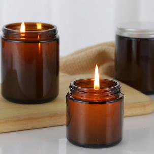 small packaging 4 oz Round Customized Painted amber Candle Glass Jars For Candle Making