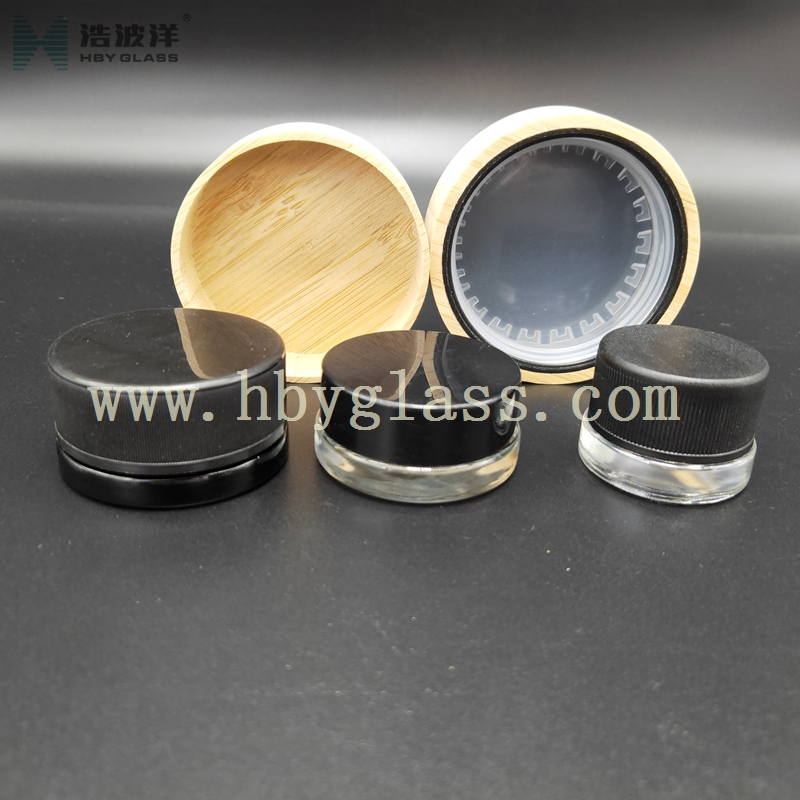 small size 5g 10g 60ml 2oz 1 oz 4oz clear glass jar with black CR cap/lid