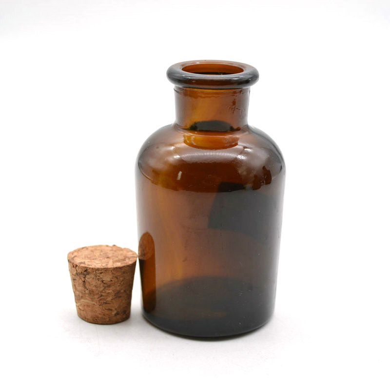 small size 60ml amber Medical glass pill apothecary reagent bottle with Sealed glass cork