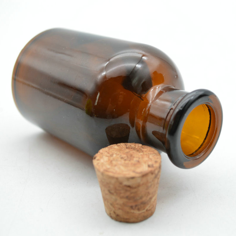 small size 60ml amber Medical glass pill apothecary reagent bottle with Sealed glass cork