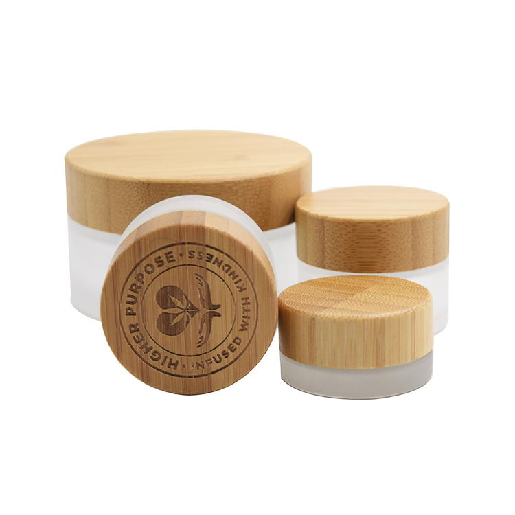 small size bamboo face cream jar  30g frosted bamboo glass jar with bamboo lid