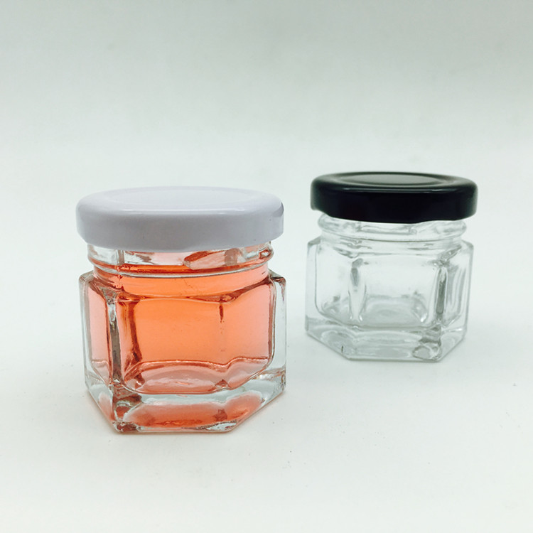 small skinny 30ml hexagonal honey comb glass jar with gold lid