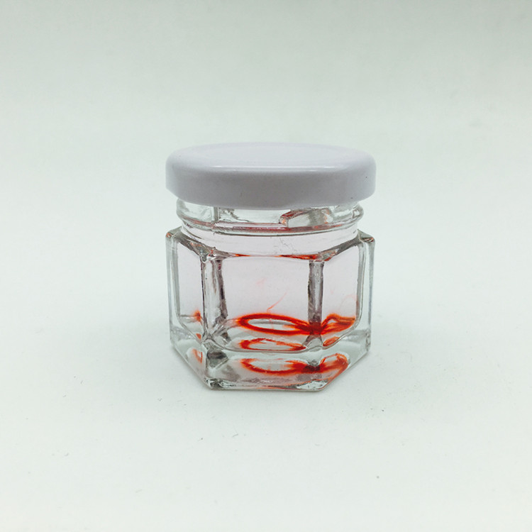 small skinny 30ml hexagonal honey comb glass jar with gold lid