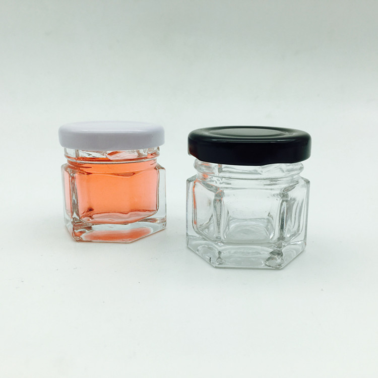small skinny 30ml hexagonal honey comb glass jar with gold lid