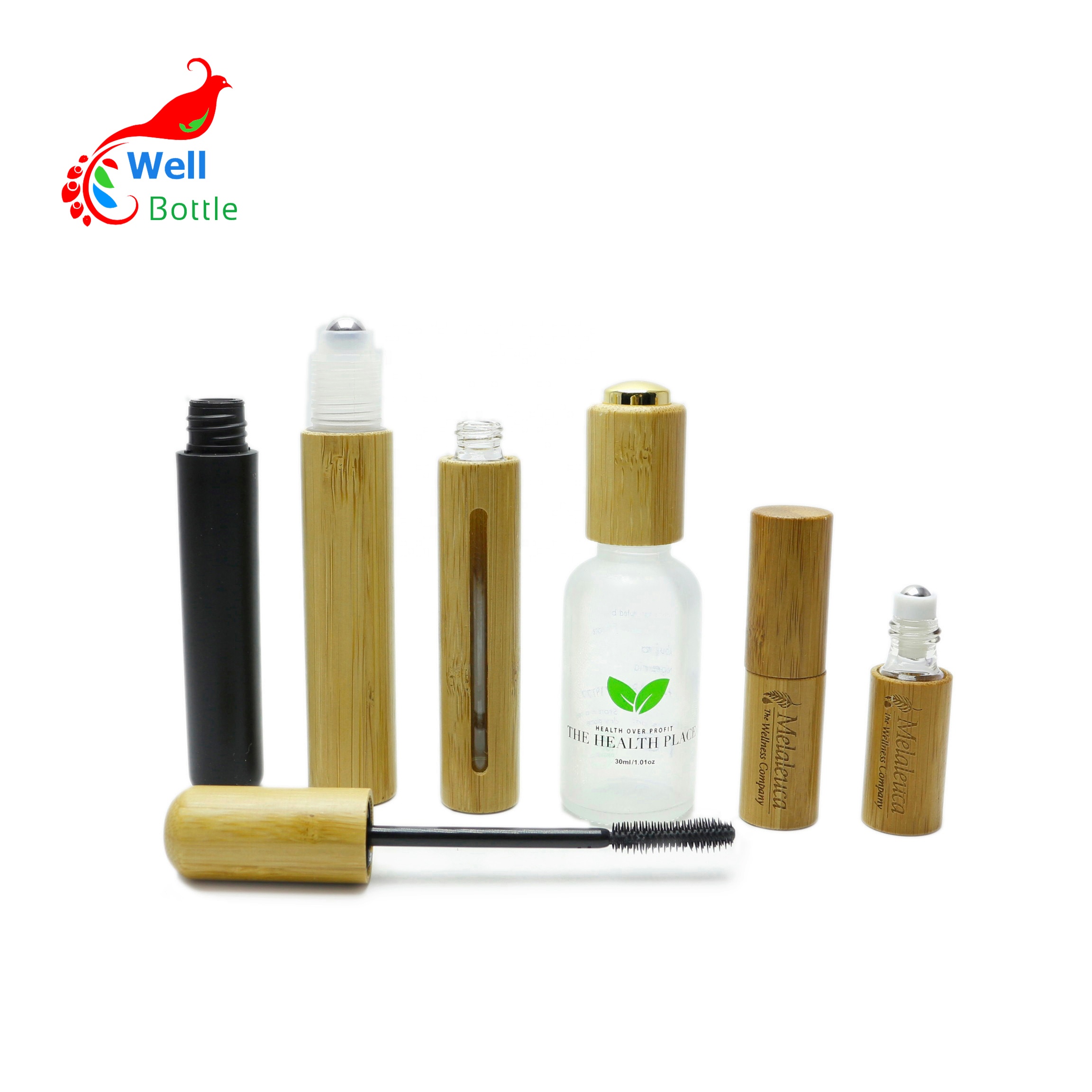 small tiny essential oil twist pump bamboo bottle cosmetic packaging perfume bamboo spray glass bottle with mist spray BJ-196C