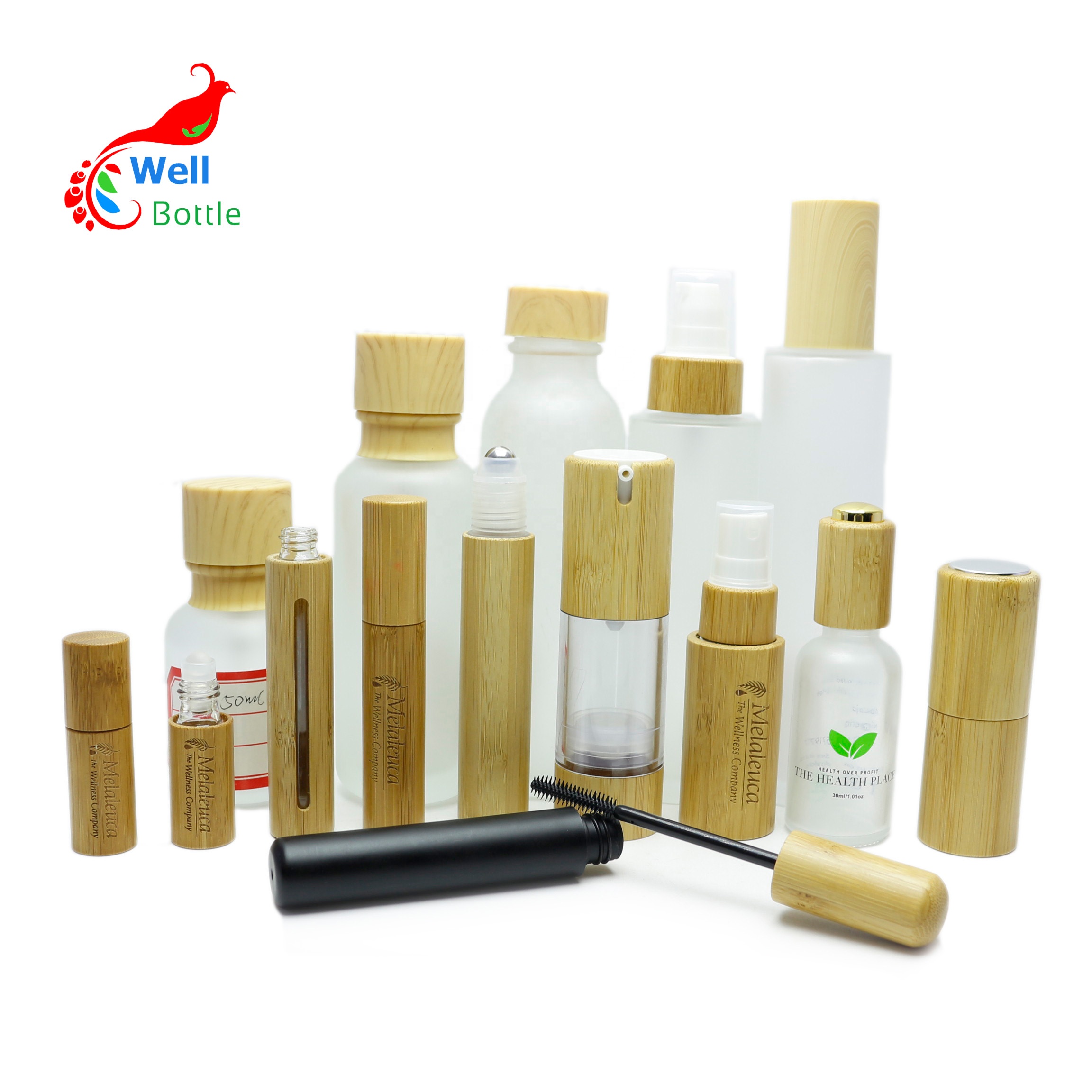 small tiny essential oil twist pump bamboo bottle cosmetic packaging perfume bamboo spray glass bottle with mist spray BJ-196C