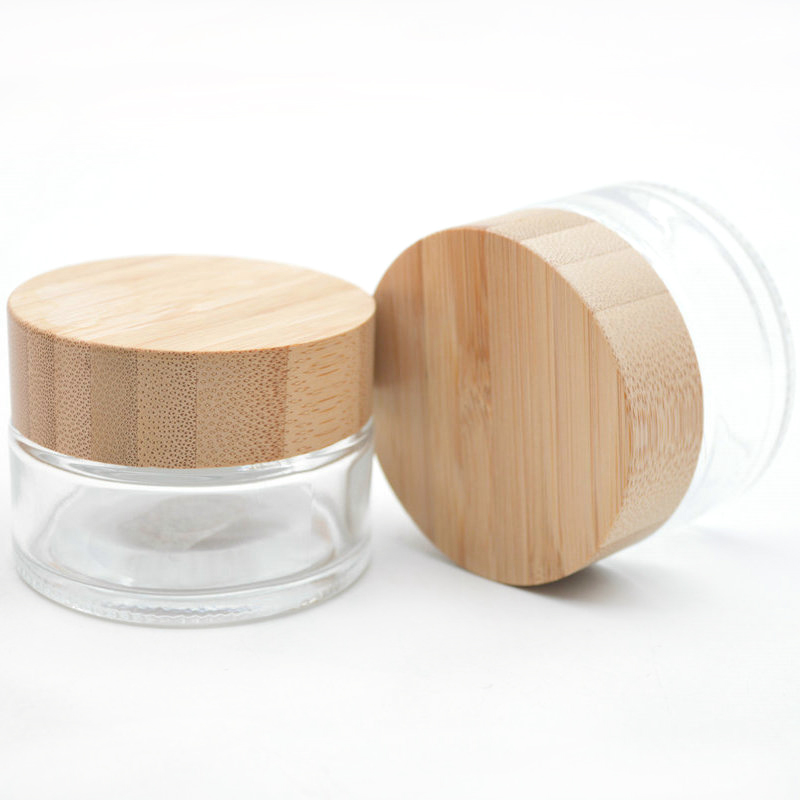 smell proof 50g 100g Luxury Glass Cosmetic Packaging Skin Care Cream Jar With Bamboo Lid