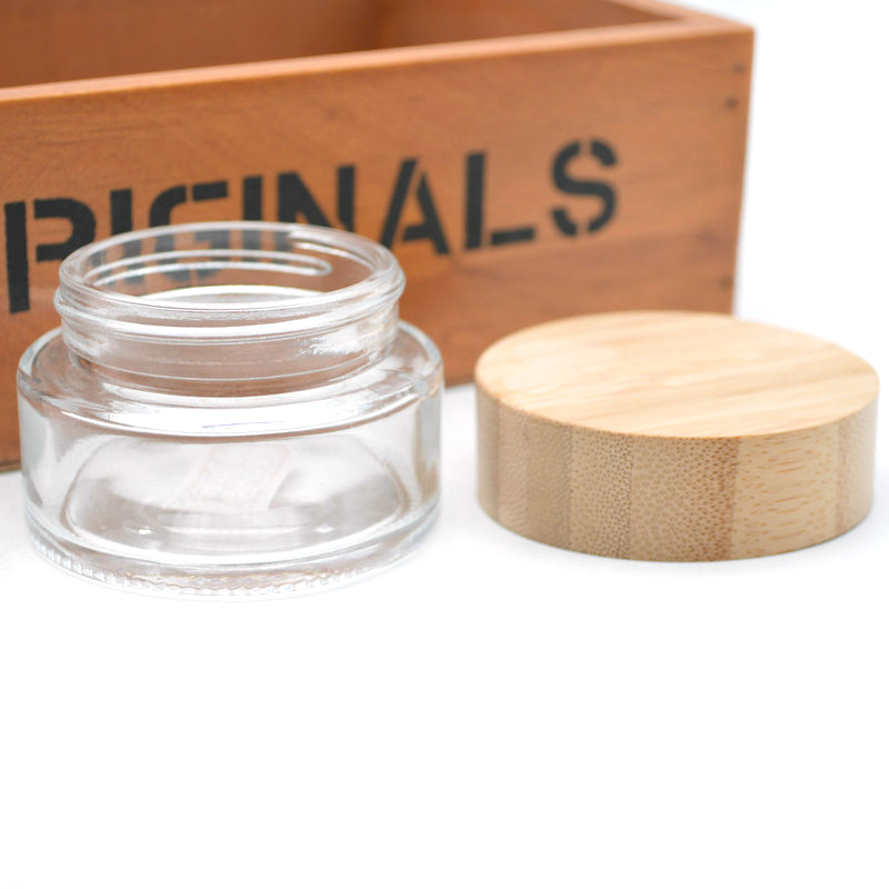 smell proof 50g 100g Luxury Glass Cosmetic Packaging Skin Care Cream Jar With Bamboo Lid