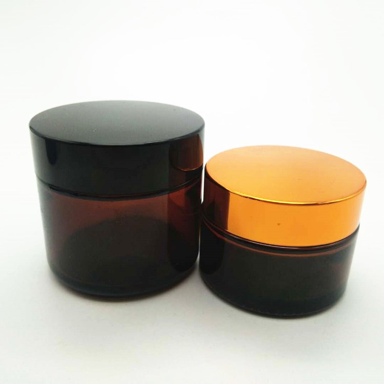 smell proof 50g empty amber glass cosmetic cream jars with ball lids
