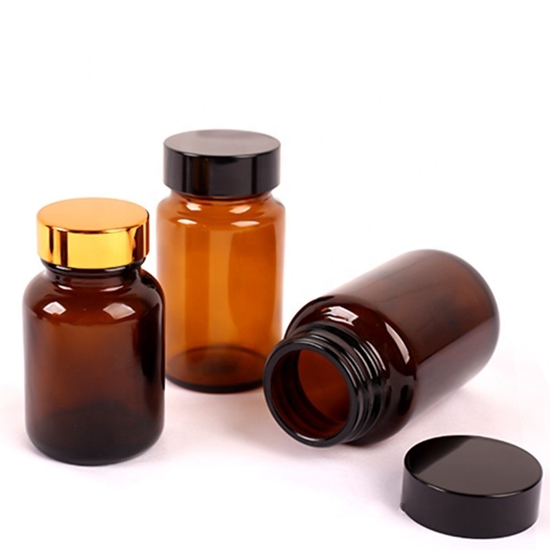 sodium calcium dark Brown amber wide mouth empty packer bottle for health care pill capsule tablet powder