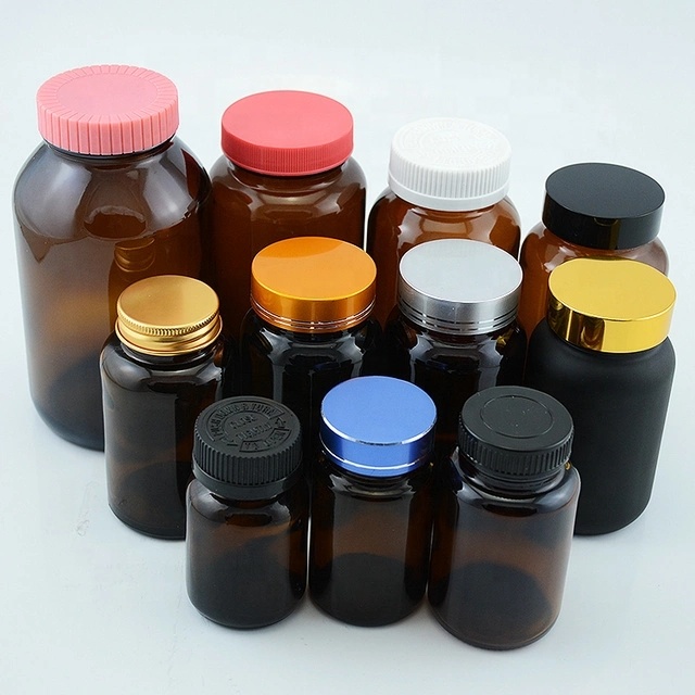 sodium calcium dark Brown amber wide mouth empty packer bottle for health care pill capsule tablet powder