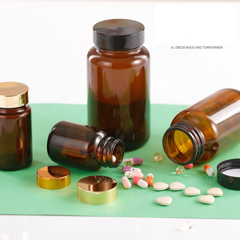 sodium calcium dark Brown amber wide mouth empty packer bottle for health care pill capsule tablet powder